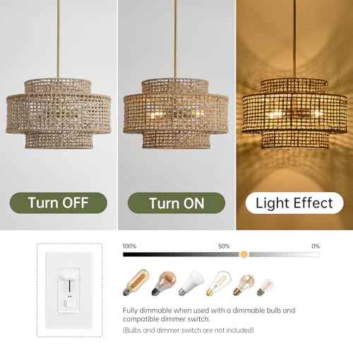 17.7" Rattan Chandelier for Dining Room