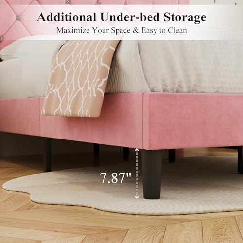Full Size Bed Frame with Diamond Tufted Headboard