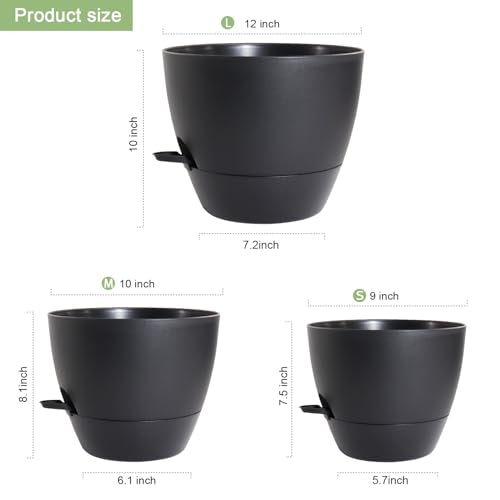 12/10/9 inch Self Watering Pots for Indoor Outdoor Plants, Set of 3 (3 Count)