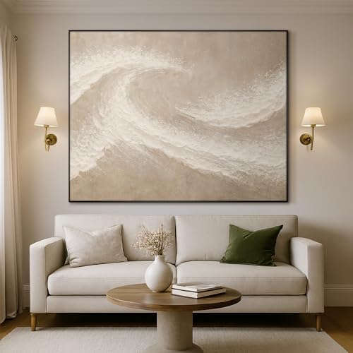 60"x72" Extra Large Framed Wall Art Soft Sand Wave Abstract Neutral Illustration for Home Living Room Bedroom Decor
