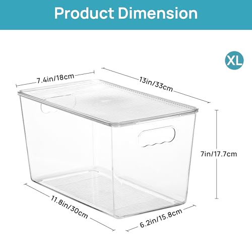 4 Pack Clear Stackable Storage Bins with Lids and Handles (4 Count)