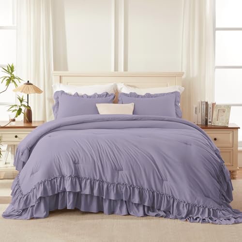 Grayish Purple Twin Size Ruffle Comforter Set