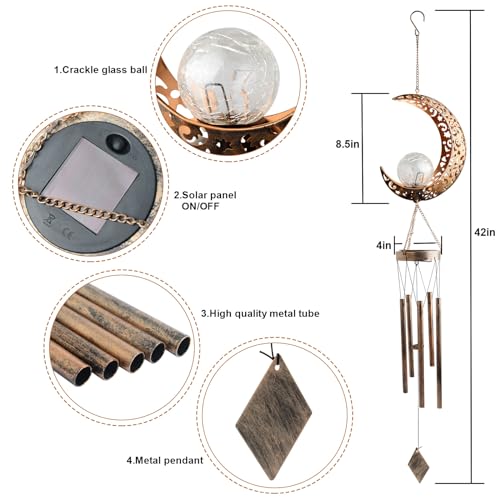 Solar Moon Wind Chimes for Outside Unique Birthday Mom Gifts for Women Mom Grandma Crackle Glass Ball LED Wind Chimes Solar Lights Outdoor Decor Light for Garden Patio Yard