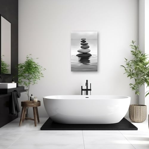 Zen Picture Wall Decor Black and White Zen Stone Canvas Wall Art Spa Stone Picture Print Bathroom Yoga Room Decor Frame