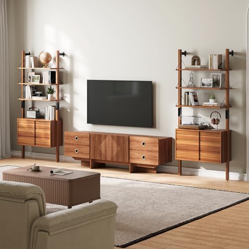 6 Tier Ladder Bookshelf with Storage Cabinet for Living Room