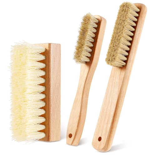 3 Pcs Wood Laundry Stain Brush Stain Remover Brushes with Boar Bristle Small Stain Brush for Clothes for Scrubbing Stains from Furniture Fabric Leather (3 Count)