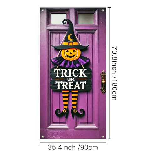 Halloween Door Cover Trick Treat Witch 35x71 Inch Polyester