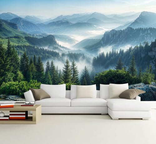 Misty Pine Forest Wall Paper Mural Peel and Stick for Living Room