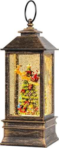 10.4" Christmas Snow Globe Flying Santa Around The Tree Water Lantern