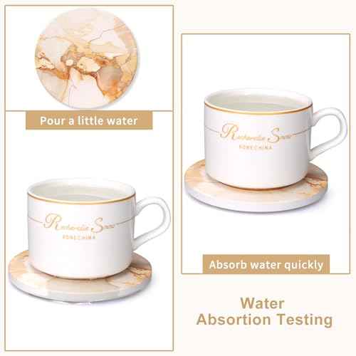 6 Pcs Gold Marble Abstract Ceramic Coasters with Holder for Coffee Table (6 Count)