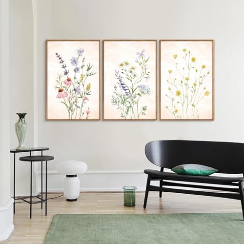 Watercolor Wildflower Framed Canvas Wall Art Set of 3 (3 Count)