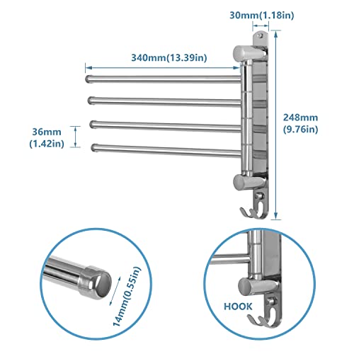 Bathroom Towel Rack JSVER 4 Arms Swivel Towel Holder