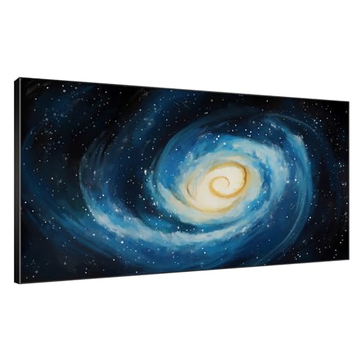 24"x46" Extra Large Framed Wall Art Spiral Galaxy Vivid Blue and Yellow Cosmic Space Illustration for Home Living Room Bedroom Decor