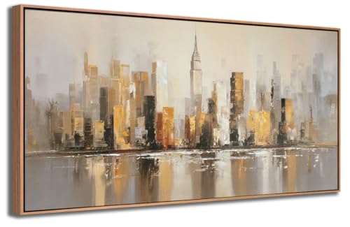 Abstract Cityscape Canvas Wall Art Modern New York Skyline Painting Warm Accents
