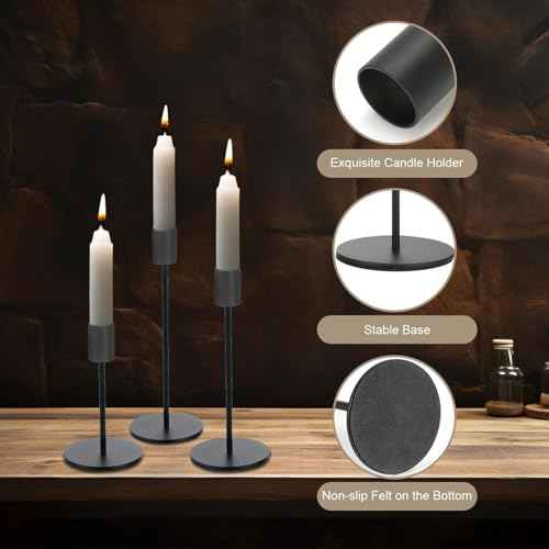 Black Candlestick Holders Bulk for Taper Candles Decorative Metal Candelabra Candle Holders Fit 0.8 Inch Diameter Candles Gold Taper Candle Stands for Wedding Home Party Table Decor (54 Count)
