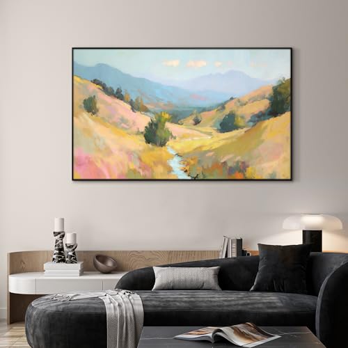 36"x60" Extra Large Framed Wall Art Golden Valley Light Landscape Illustration for Home Living Room Bedroom Decor
