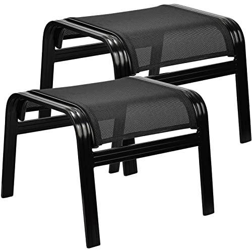 Patio Outdoor Ottoman Assembled Aluminum Footstools Small Seat Side Table Footrest for Balcony (2 Count)