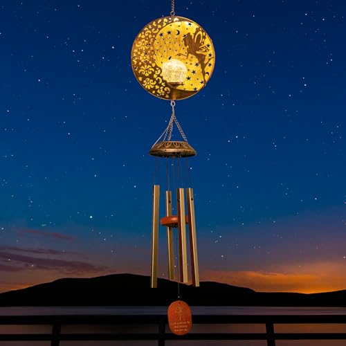 Wind Chimes Outdoor Fairy Hanging Solar Lights with 4 Aluminum Tubes