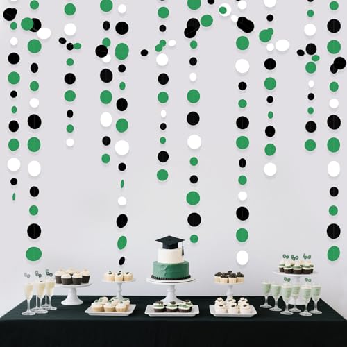 46 Ft Black Green Party Decorations Polka Dots Garlands Green and Black White Hanging Paper Circle Dots Streamer for Birthday Graduation Wedding Shower Soccer Video Game Party Decoration Supplies