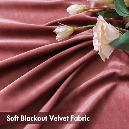 Dusty Rose Pink Velvet Room Darkening Curtains for Bedroom W52xL132 (2 Count)