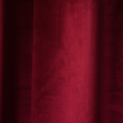 Set of 2 Velvet Flannel Room Darkening Blackout Curtains Panels Drapes Grommet 52 Wide by 108 Long Burgundy for Living Room (2 Count)