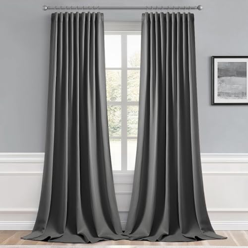 Grey Back Tab Blackout Curtains 52x108 Inch Long 2 Panels Set (2 Count)