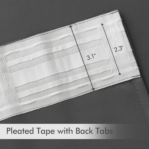 Grey Back Tab Blackout Curtains 52x102 Inch Long 2 Panels Set (2 Count)