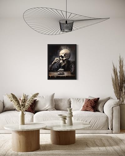 Skull Drinking Coffee Unframed Poster Art Print