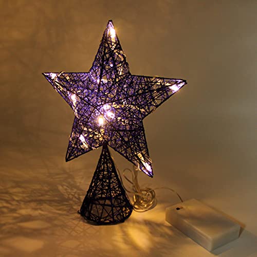 Blue Tree Top Star with Warm White LED Lights and Timer for Christmas Ornaments and Holiday Seasonal Décor