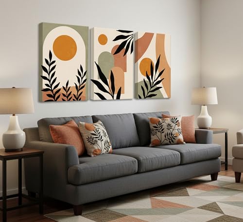 3 Pcs Mid Century Modern Boho Sun Canvas Wall Art 12x16in (3 Count)