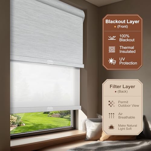 Cordless Dual Roller Shades.Jacquard Black White&White.43"W x 86"H