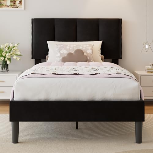 Twin Size Bed Frame with Upholstered Headboard