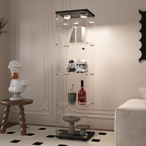 Black Glass Display Cabinet with LED Light