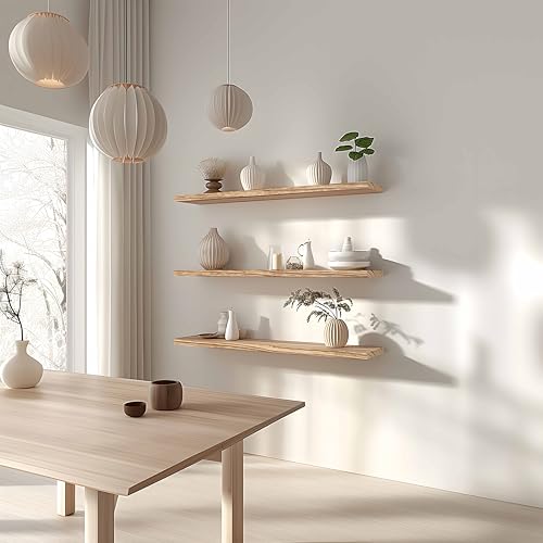 36 Inch Floating Shelves for Wall Rustic Light Wood Wall Shelves for Bedroom Set of 4 (4 Count)