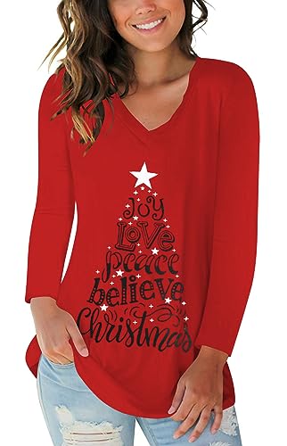 Womens Vneck Christmas Shirt Holiday Shirts Letter Print T
