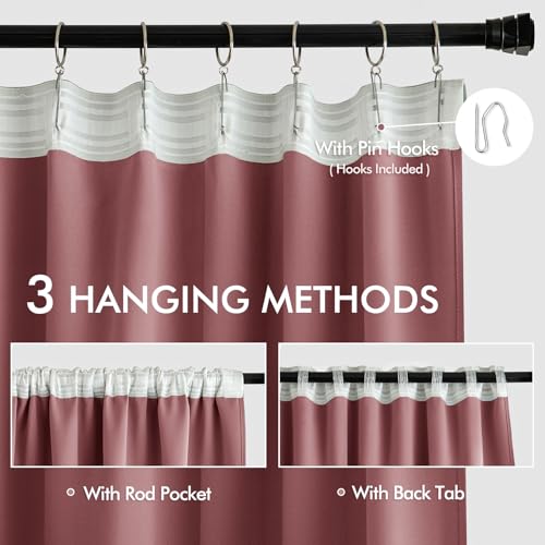 Dusty Rose Back Tab Blackout Curtains 52x63 Inches Long 2 Panels Set