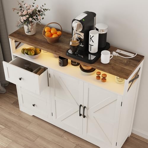 Farmhouse Buffet Cabinet with Drawers & Open Shelf
