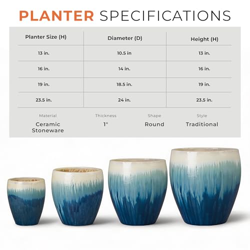 13in., 16in., 19in.,23.5in. H Blue Snow Stoneware Round Planters with High-fire Treatment (Set of 4) (4 Count)
