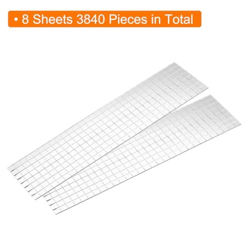 8 Sheet 3840 Pieces Self Adhesive Mirror Mosaic Tiles 5x5mm Small Square Mirror Tiles Sticker Disco Ball Stickers Mini Glass Tiles for DIY Craft Party Home Decoration (3840 Count)