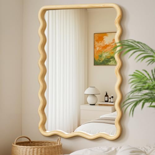 Wavy Wood Bathroom Vanity Mirror