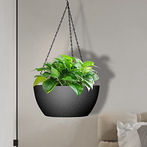 10 inch Hanging Planters for Outdoor Indoor Plants with Drainage Holes and Chain (2 Count)