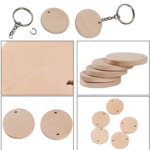 100Pcs Round Wood Circles with Keychain