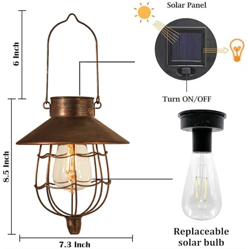 2 Pack Solar Lantern Hanging Waterproof Outdoor Metal Solar Lamp with Warm White Light Decorate for Yard Garden Pathway Patio Porch Decor