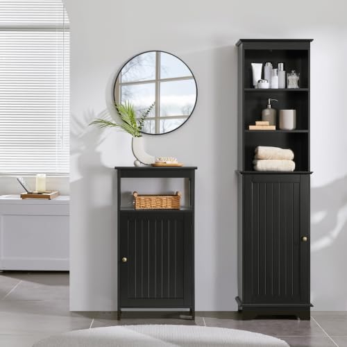 Small Bathroom Storage Cabinet with Door & Open Shelf
