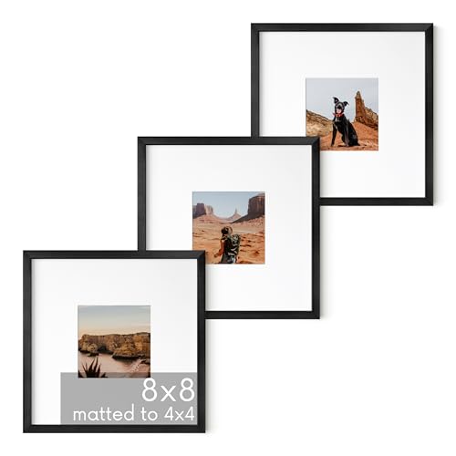 8x8 Black Metal Picture Frames Matted to 4x4 (3 Count)
