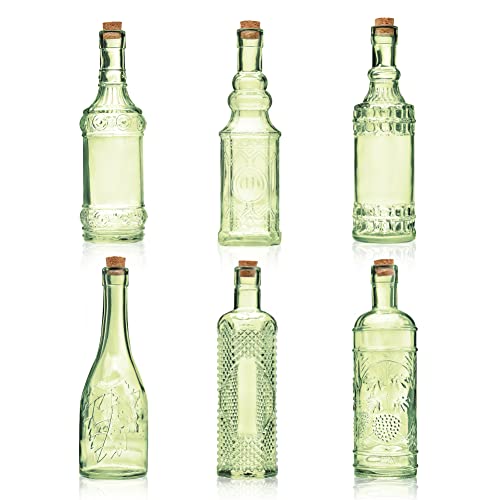 Assorted Green Glass Bottles with Corks (6 Count)