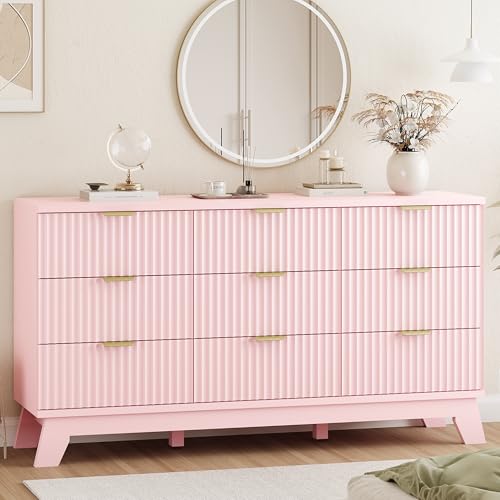 Fluted Dresser for Bedroom with 9 Drawers