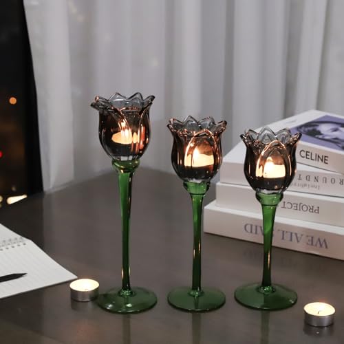 Light Black Flower Tealight Candle Holder Set of 3 Halloween Theme (3 Count)
