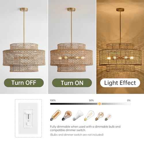 24" Rattan Chandelier for Dining Room