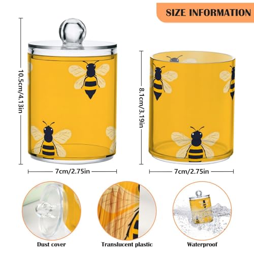 2 Pack Qtip Holder Organizer Dispenser Bees Yellow Pattern Bathroom Storage Canister Cotton Ball Holder Container for Cotton Pads (2 Count)